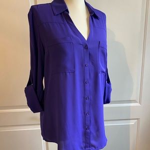 NWT Express Portofino Purple button down long sleeve convertible shirt size Med